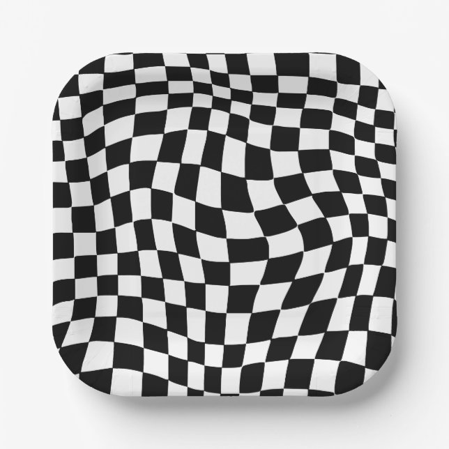 Retro Chequered Boy Birthday Party Paper Plates (Front)