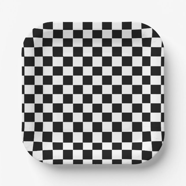 Retro Chequered Boy Girl Birthday Party Paper Plate (Front)