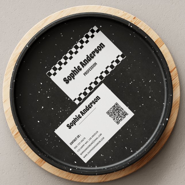 Retro Chequered Business Card with QR Code  (Creator Uploaded)