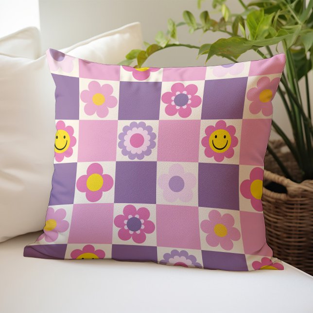 Retro Chequered Chequered Y2K Floral Pattern Cushion (Creator Uploaded)