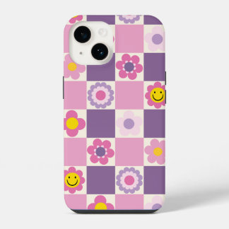 Retro Chequered Chequered Y2K Floral Pattern iPhone 14 Case