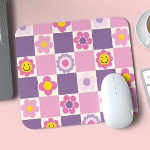 Retro Chequered Chequered Y2K Floral Pattern Mouse Mat