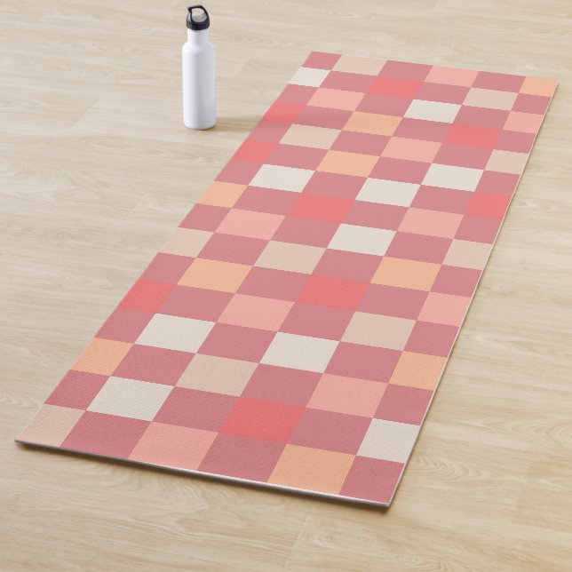 Retro Chequered Danish Pastel Pink Blush Checked Yoga Mat (In Situ)