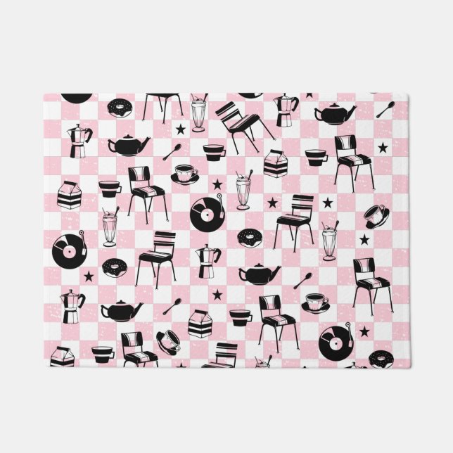 Retro Chequered Diner Pattern Doormat (Front)