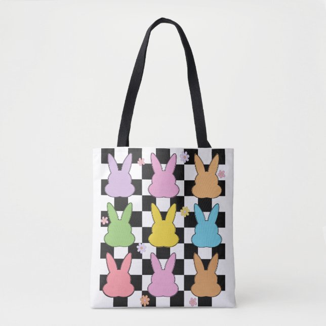 Retro Chequered Easter Tote Bag (Front)