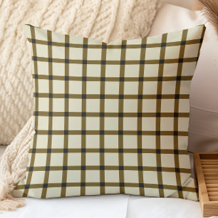 Retro Chequered Grid Brown and Cream Cushion