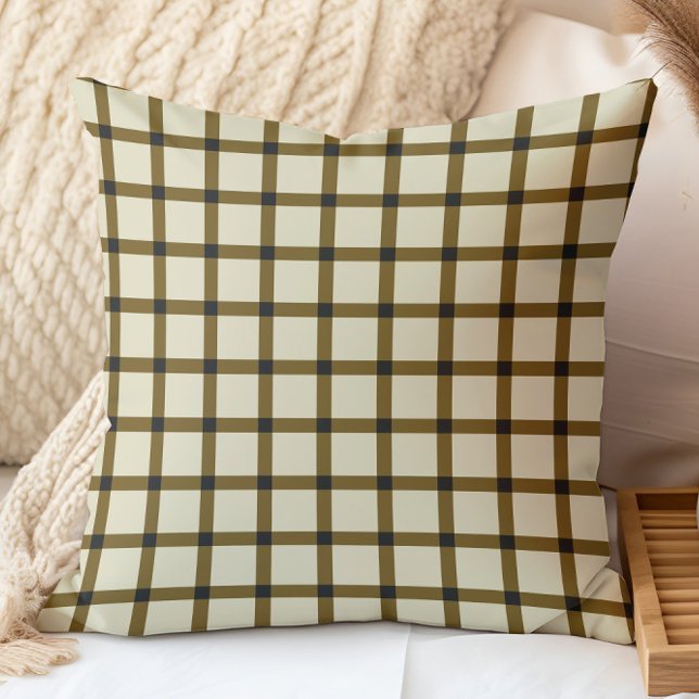 Retro Chequered Grid Brown and Cream Cushion (Creator Uploaded)