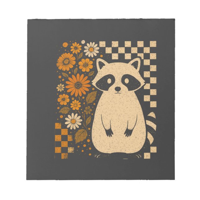 Retro Chequered Halloween Racoon Notepad (Front)
