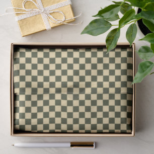 Retro Chequered in Olive Green and Cream Tissue Pa Paper