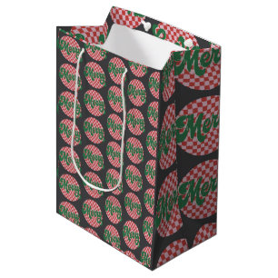 Retro Chequered Merry Christmas Medium Gift Bag
