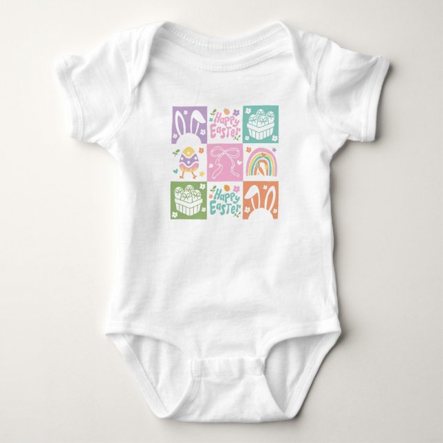 Retro Chequered Pastel Easter Coquette Baby Bodysuit (Front)