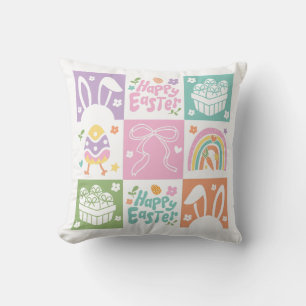 Retro Chequered Pastel Easter Coquette Cushion