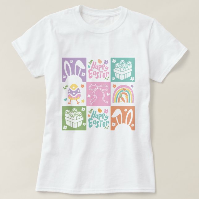 Retro Chequered Pastel Easter Coquette T-Shirt (Design Front)