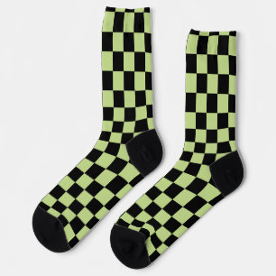 Retro Chequered Pattern Black and Green Socks