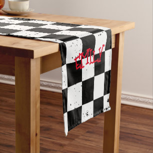 Retro Chequered Pattern black & white  Short Table Runner