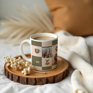 Retro Chequered Pattern Custom Monogram Coffee Mug