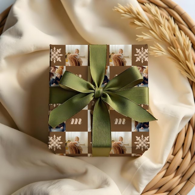 Retro  Chequered Pattern Custom Photo Monogram Wrapping Paper (Retro Chequered Pattern Custom Photo Monogram Wrapping Paper)