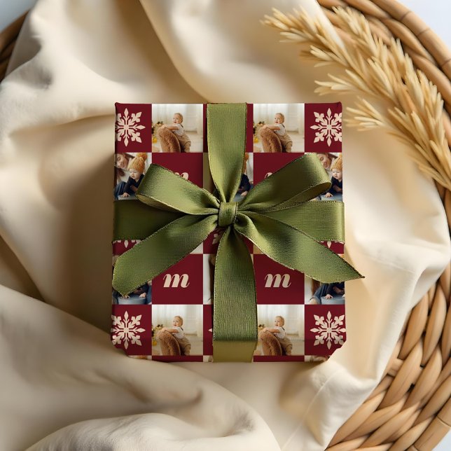 Retro  Chequered Pattern Custom Photo Monogram Wrapping Paper (Retro Chequered Pattern Custom Photo Monogram Wrapping Paper)