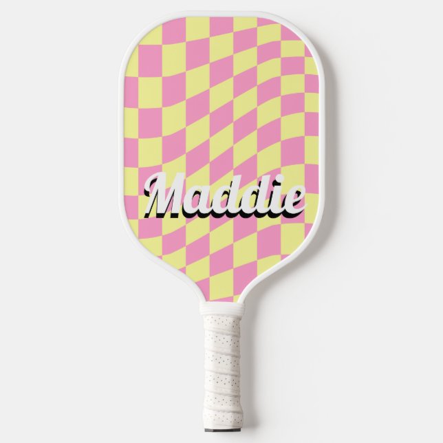 Retro Chequered Script Name  Pickleball Paddle (Front)