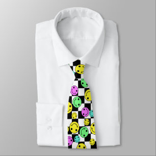 Retro Chequered Smiling Faces Tie