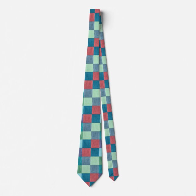 Retro Chequered Square Quilt Pattern  Tie (Front)