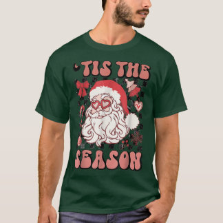 Retro Chequered Tis The Season Santa Claus Christm T-Shirt