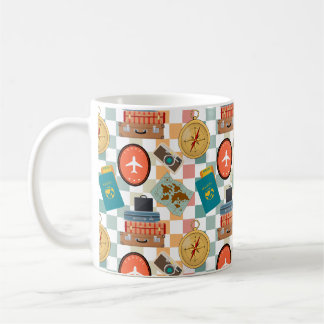 Retro Chequered Vacation Travel Themed Coffee Mug