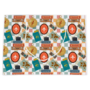Retro Chequered Vacation Travel Themed Large Gift Bag