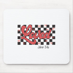 Retro Chequered Varsity Christian Valentines Loved Mouse Mat