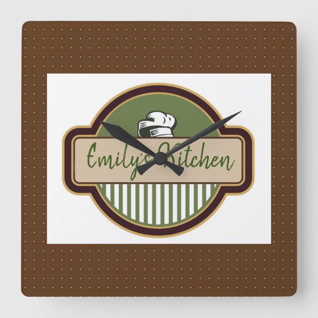 Retro Chequered with Bakers Hat Square Wall Clock (Front)