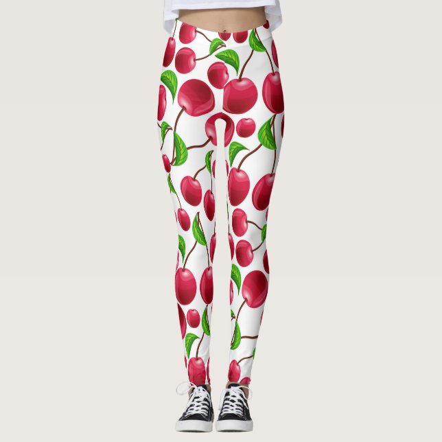 Retro Cherries Cherry Print Leggings Yoga Pants (Front)