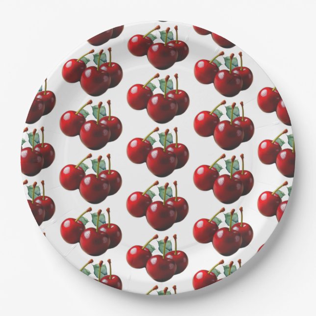 Retro Cherries fresh picked  Paper Plate (Front)