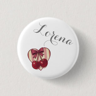 Retro Cherries Heart Design with Bow Cute Vintage 3 Cm Round Badge