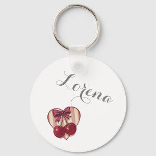 Retro Cherries Heart Design with Bow Cute Vintage Key Ring