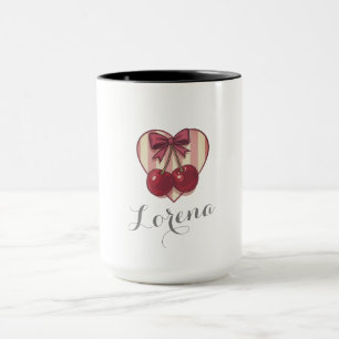 Retro Cherries Heart Design with Bow Cute Vintage Mug