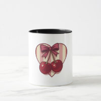 Retro Cherries Heart Design with Bow Cute Vintage