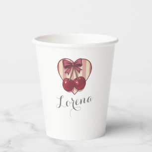 Retro Cherries Heart Design with Bow Cute Vintage Paper Cups