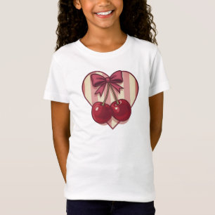 Retro Cherries Heart Design with Bow Cute Vintage T-Shirt