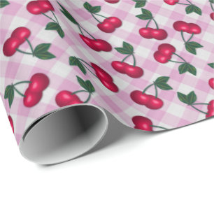 Retro Cherries on Pink Gingham Wrapping Paper