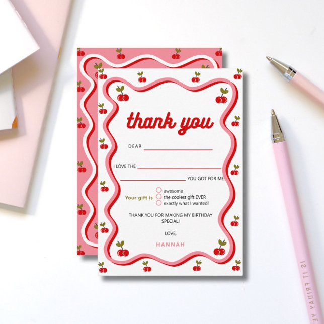 Retro Cherry 1st Birthday Thank you card (Creator Uploaded)