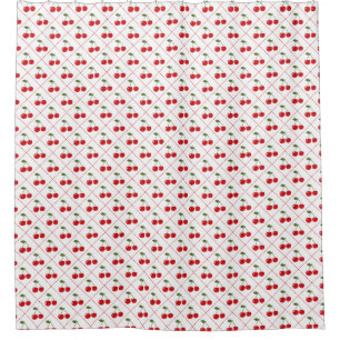 Retro Cherry Argyle Shower Curtain