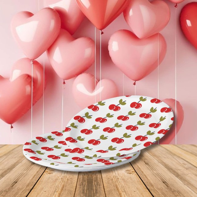Retro Cherry Berry 1st Birthday Red and green Paper Plate (Creator Uploaded)