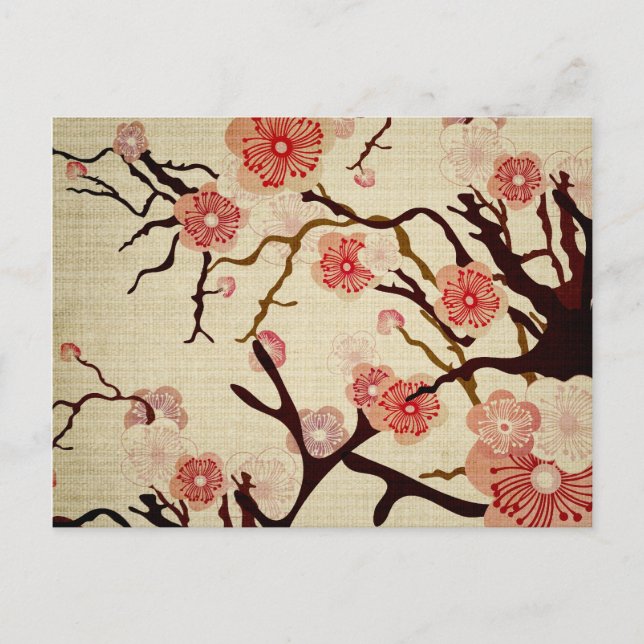 Retro Cherry Blossom Postcard (Front)
