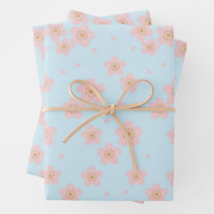 Retro Cherry Blossom Sakura Pastel Floral Wrapping Paper Sheet