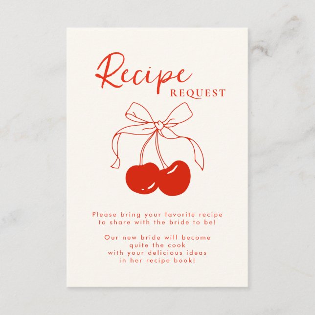 Retro Cherry Bridal Shower Recipe Enclosure Card (Front)
