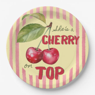 Retro Cherry Cafe Red Butter Yellow Baby Shower Paper Plate