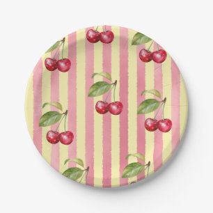 Retro Cherry Cafe Red Butter Yellow Baby Shower Paper Plate