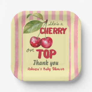 Retro Cherry Cafe Red Butter Yellow Baby Shower Paper Plate