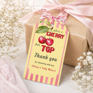 Retro Cherry Cafe Red Yellow Baby Shower Gift Tags