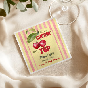 Retro Cherry Cafe Red Yellow Baby Shower Napkin